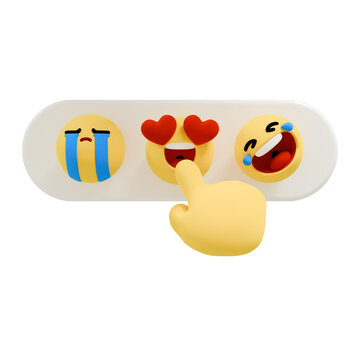 3D Emoji Reaction Icons with Hand Pointer Cry Love Laugh