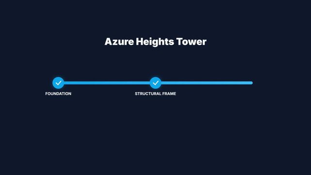 Azure Heights Tower Construction Milestone Tracker with Blue Progress Bar and Structural Frame Completion