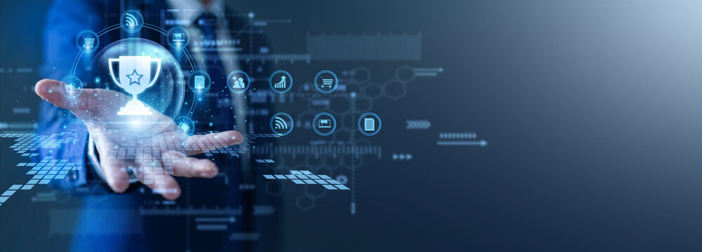 Media buyer targets ads. Analyst with a glow the hand AdTech network platform. Real-time bidding and programmatic advertising optimize marketing spend and reach specific demographics now.