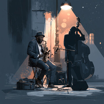 Jazz Night in the City: Talented Saxophone and Double Bass Performers Create a Soulful Atmosphere