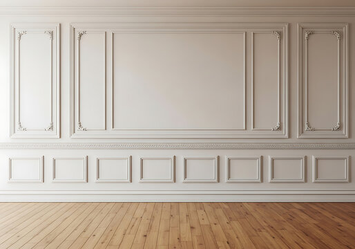 Elegant interior wall with classic molding and wooden floor classic design wood floor blank wall paneling home decor interior decorating architectural detail wainscoting decorative