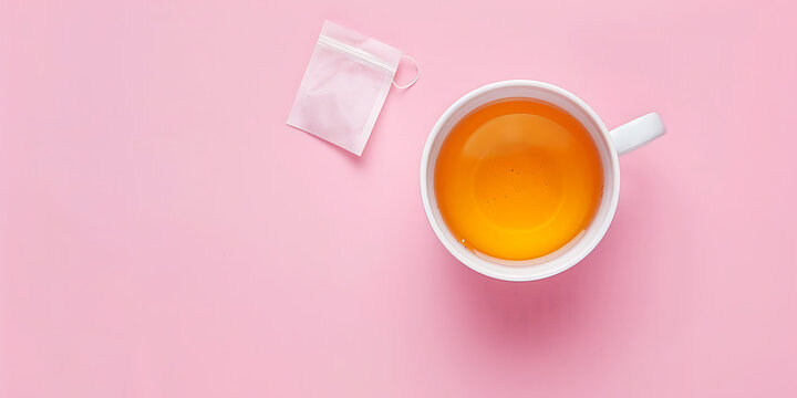 cup of hot tea with sugar cube isolated on transparent background