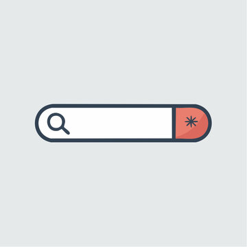 Simple modern search bar icon with magnifying glass and red notification alert asterisk