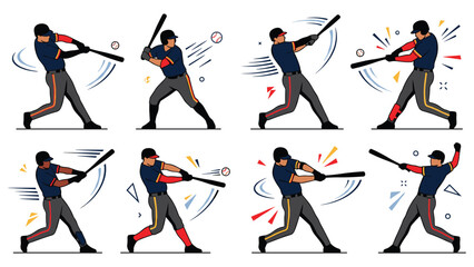 Baseball player swinging bat hitting ball game action pose. © MdJubayer