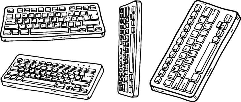 Computer keyboard keys layout digital blueprint illustration