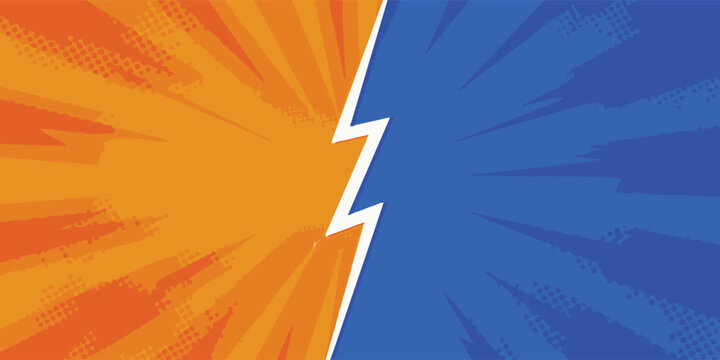 Split Comic Lightning Bolt Dividing Orange Blue.