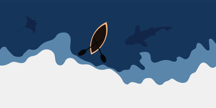 Top down single kayak with solo paddler.