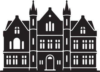 Fototapeta premium A clean black and white vector illustration of a historic heritage building featuring intricate architectural details, towers, and symmetrical design.