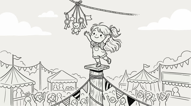 Little girl on a circus pedestal.