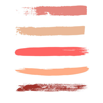 Makeup strokes, Beauty and cosmetic nude brush stains vector background. smear make up lines collection, Set of lipstick swatches. EPS10