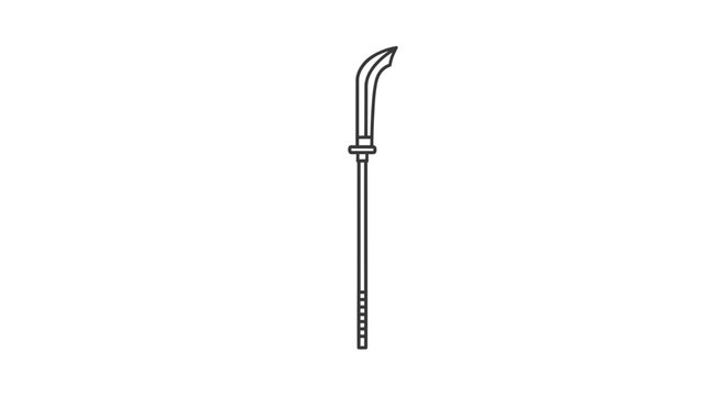 Ancient Chinese Halberd Weapon Icon, Traditional Polearm Weapon, Historical Martial Arts Equipment Line Art