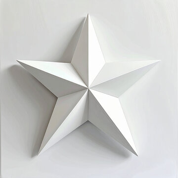 Minimalist white paper star isolated on white background.