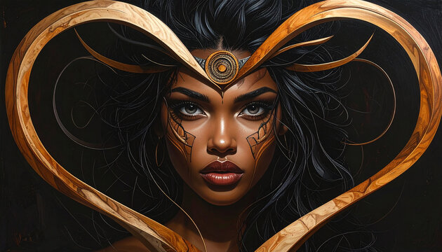 Mystical Woman With Heart Shaped Ornamentation.