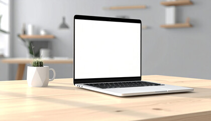 Fototapeta premium Laptop on wooden desk with coffee.