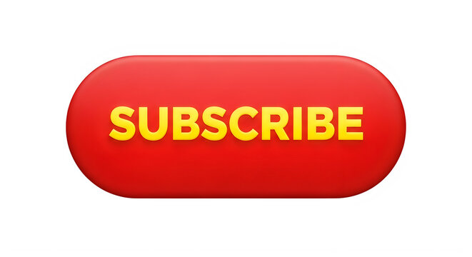 Red subscribe button with bold text isolated on transparent background