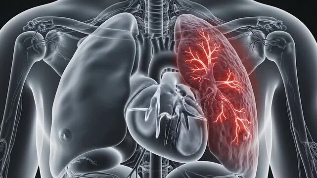 Detailed 3D Medical Illustration of Human Lungs and Heart Anatomy Highlighting Vascular Structures for Educational and Healthcare Uses