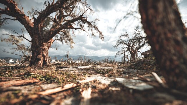 Barren aftermath: A stark landscape showcasing nature's destructive force