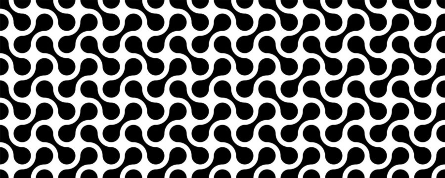 Seamless vector pattern with black and white interlocking fluid and rounded metaball shapes