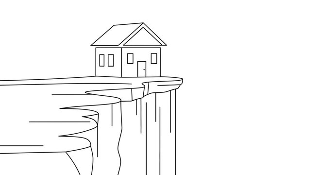 House on cliff edge, precarious home, isolated dwelling, danger, risk, extreme location