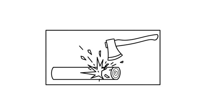 Chopping wood with an axe, wood splitting, rustic outdoor activity, manual labor, forest work