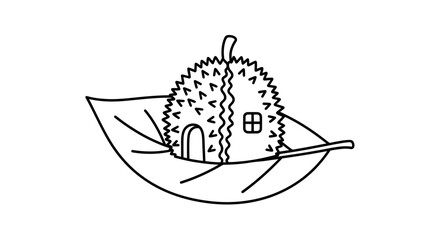 Naklejka premium Whimsical Durian House on a Leaf Boat