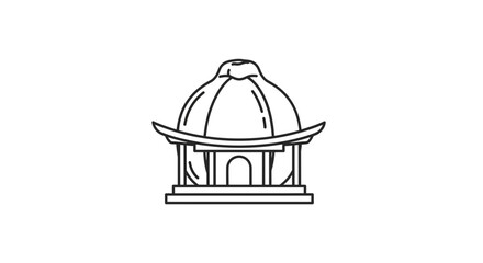Fototapeta premium Traditional Asian Pavilion with Curved Roof, Line Art Icon