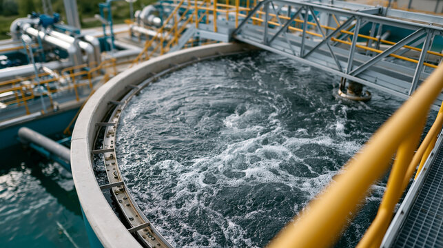 Water Treatment Process: A view of industrial water treatment, showcasing a pivotal step in the purification process, focusing on the infrastructure and technology essential for ensuring clean water.