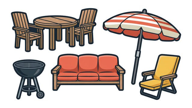 Outdoor patio furniture with grill and umbrella