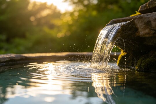Water flowing from rock into pool