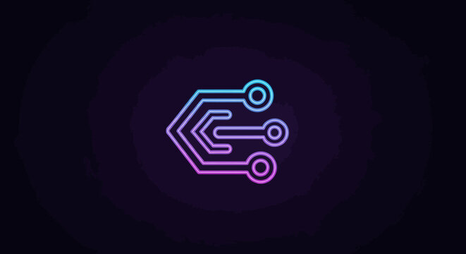 Futuristic neon circuit logo in blue and purple colors