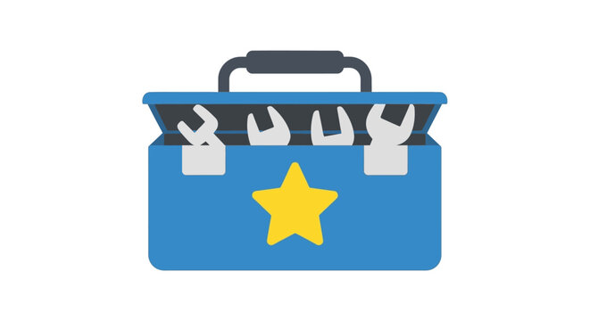 Open Toolbox with Wrench Tools and Star Symbol for Repair Service