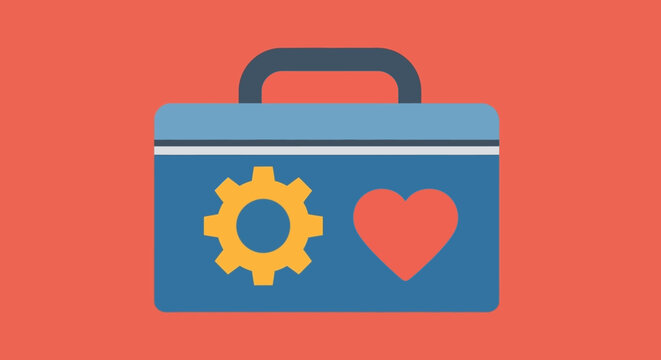 Toolbox with Gear and Heart Symbol for Technical Support and Care