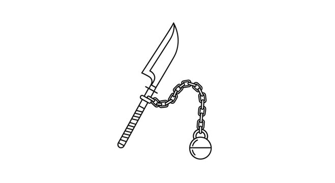 Kusarigama Weapon Icon: Traditional Japanese Chain Sickle, Samurai Warrior Tool