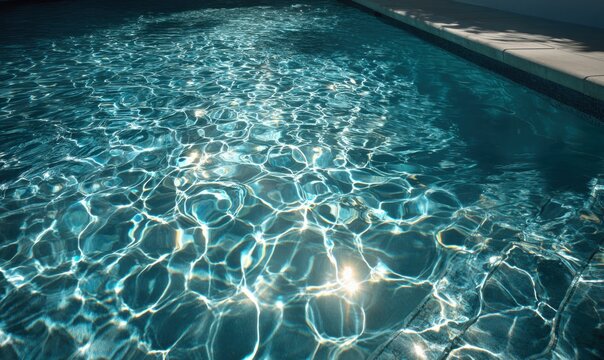 Crystal-clear pool water glistens under direct sunlight