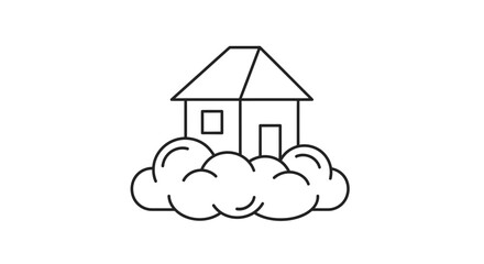 Fototapeta premium Dream House Floating on Clouds: Whimsical Illustration of Home in the Sky