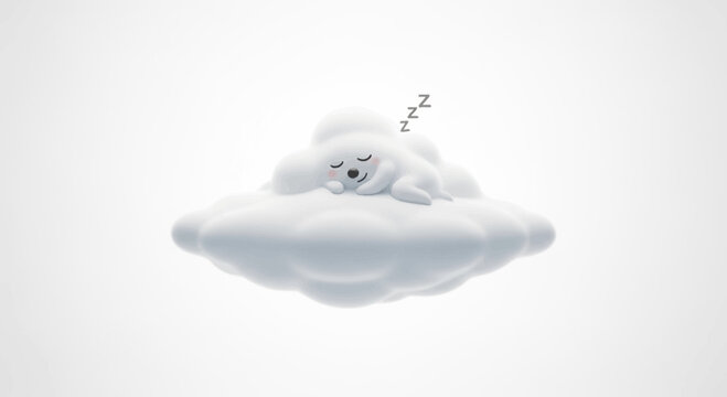 Cute Bichon Frise Dog Sleeping Peacefully on a Fluffy White Cloud
