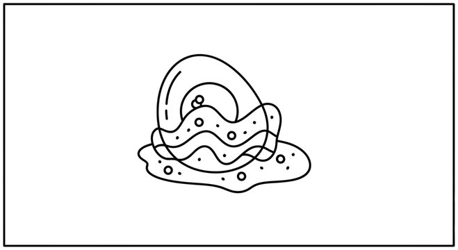 Abstract illustration of a fried egg with wavy lines and dots on a white background