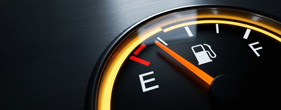 The fuel gauge needle points to empty. The warning light is on. This happens during a drive on a highway in the afternoon and signals low fuel level