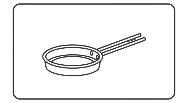 Simple line drawing of a frying pan, kitchenware, cooking utensil, isolated on white background.