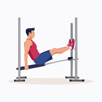 Man performing L-sit exercise on parallel bars