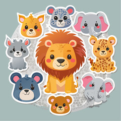 Fototapeta premium Cute Cartoon Animals Sticker Collection