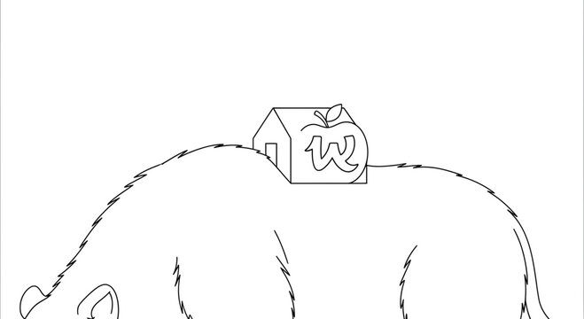 Whimsical Bear Carrying House with Apple Logo on its Back
