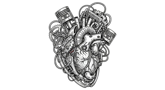Mechanical heart with industrial components.