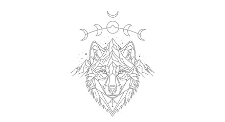 Obraz premium Wolf Head Line Art Illustration.