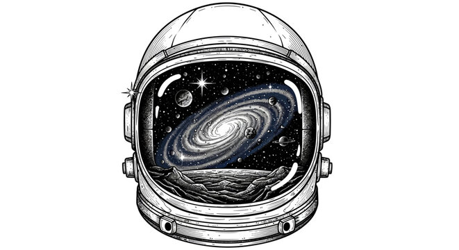 Astronaut helmet with galaxy view.
