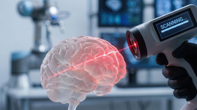 Brain science neurotechnology scanning laser medical technology research healthcare anatomy artificial background biomedical