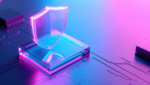 Cybersecurity digital shield network protection ethical ai development Secure cybersecurity concept with digital shield circuit board for network