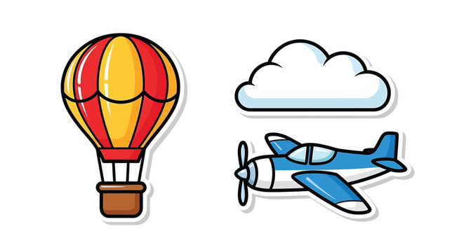 Hot air balloon and small airplane.