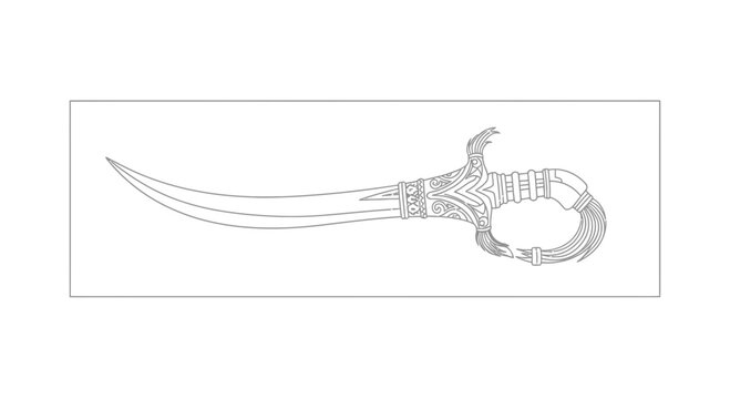 Ornate Scimitar Sword Outline, Ancient Weapon Design, Middle Eastern Blade