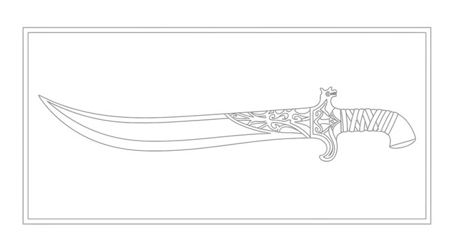 Ornate Scimitar Sword Outline, Middle Eastern Weapon, Decorative Blade, Ancient Warrior Sword